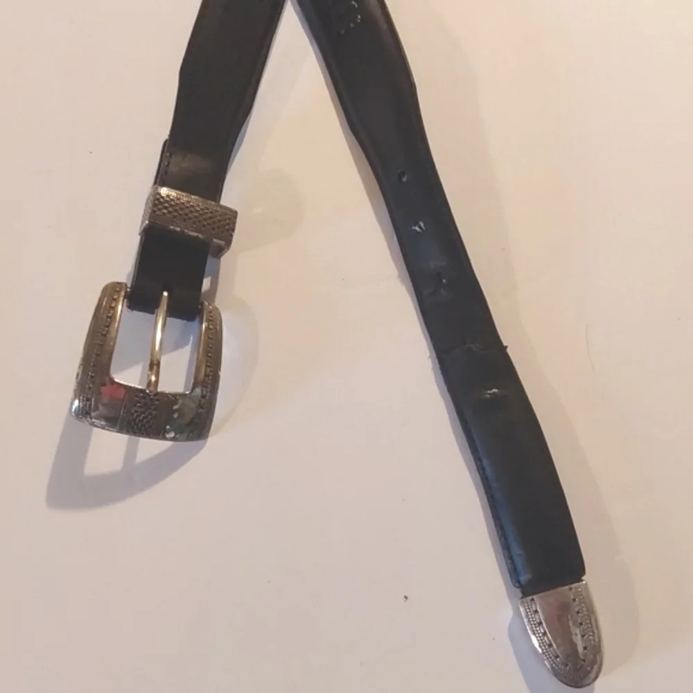 Men's Black Leather Belt Silver Buckle And Tip Neutral Sz. XL
